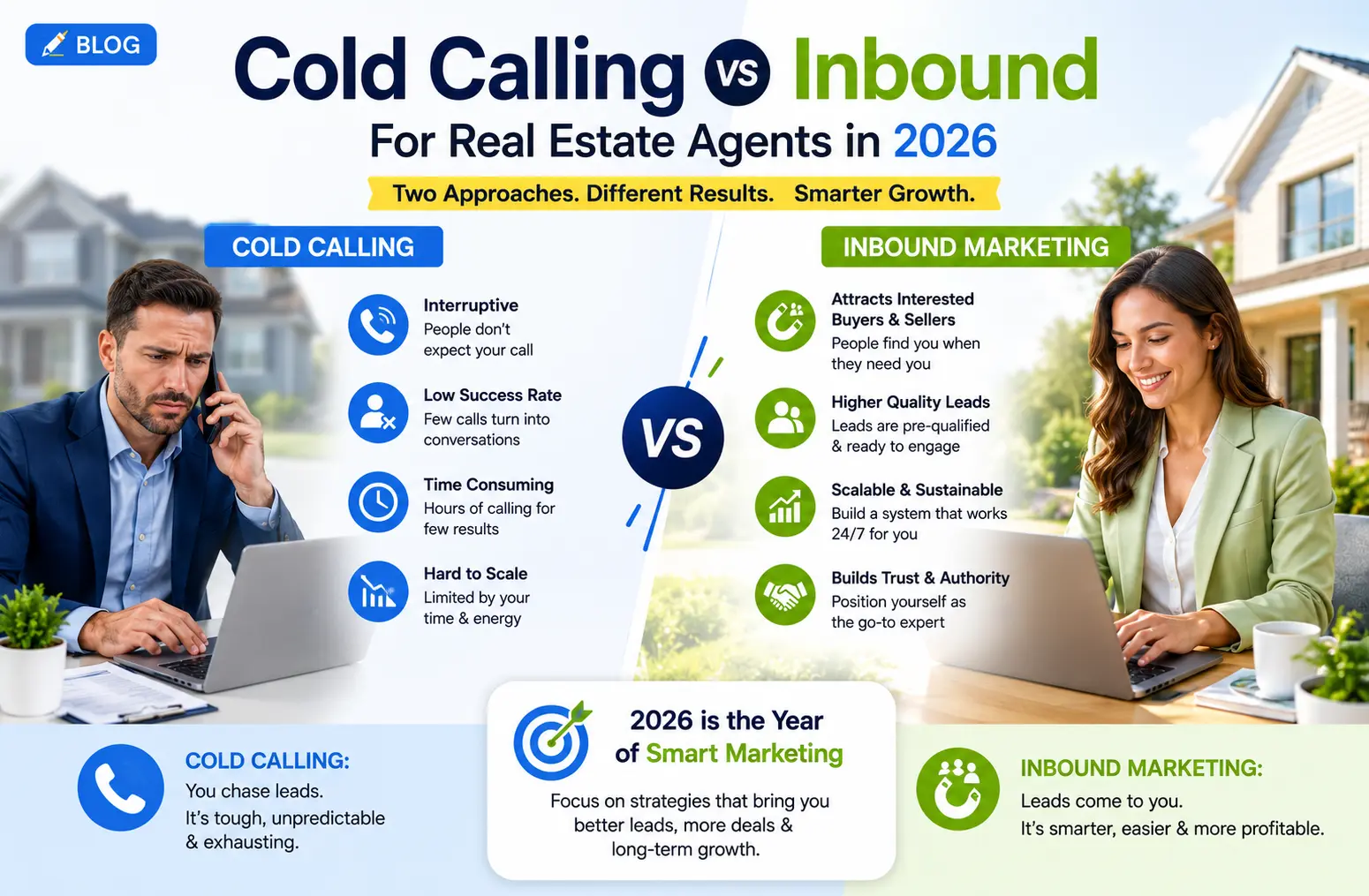 Cold calling vs inbound for real estate agents in 2026. Article cover