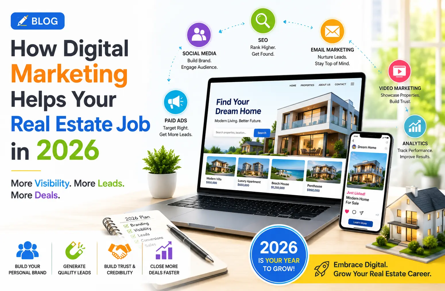 How digital marketing helps your real estate job in 2026. Article cover